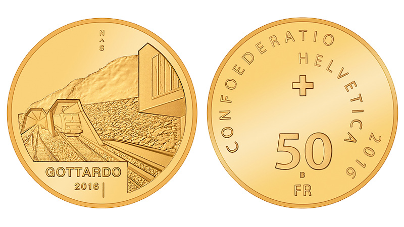 50 Fr. Goldmünze 2016 Gotthard Tunnel
