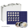 MÜNZKOFFER ALU MIT 5  MÜNZTABLEAUS FÜR 200 MÜNZEN ODER MÜNZKAPSELN BIS 34 MM Ø