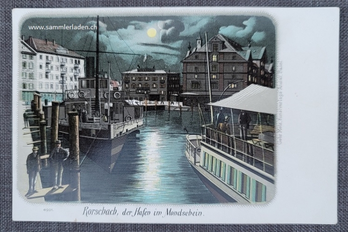 Rorschach Mondschein Litho Ansichtskarte um 1900 ungebraucht