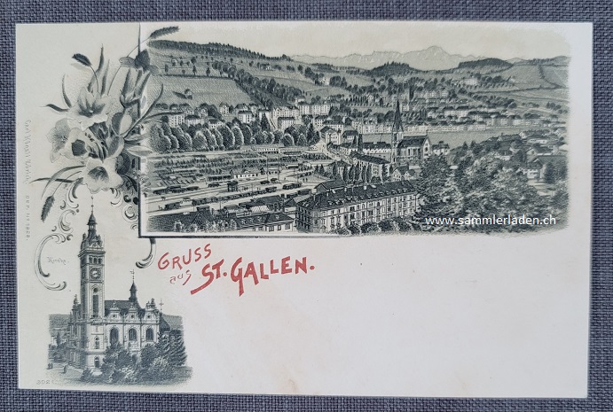 St. Gallen mit Linsenbühlkirche Litho Ansichtskarte um 1900 ungebraucht (Kopie)