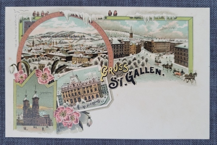 St. Gallen im Winter Litho Ansichtskarte um 1900 ungebraucht