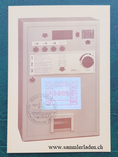 Karte mit Frama ATM Automat, Zürich Universität gestempelt 1983