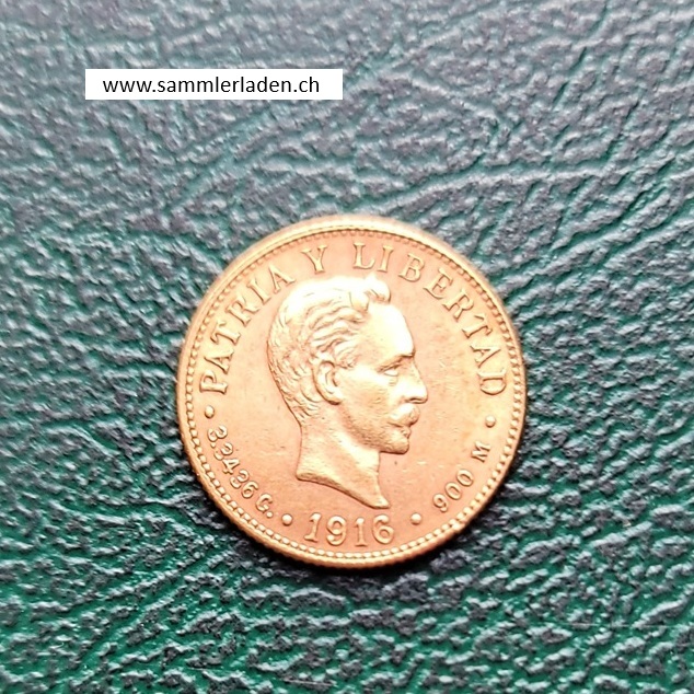 2 Pesos Cuba 1916 Gold