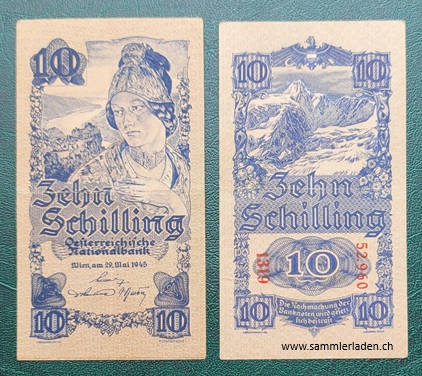 Österreich 10 Schilling 1945 Banknote im Hochformat