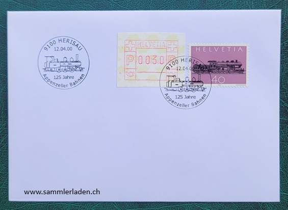 Brief Sonderstempel 125 Jahre Appenzellerbahn HERISAU 12.04.2000