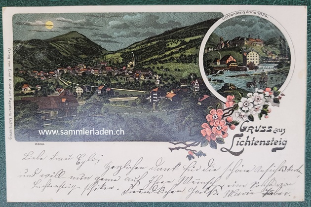 Lichtensteig Mondschein-Litho. - Postkarte 1901