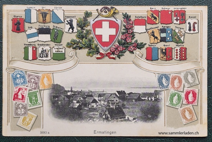 Ermatingen mit Schweizerkreuz  Ansichtskarte um 1906 ungebraucht