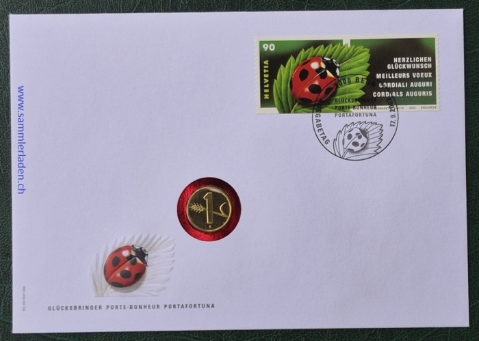 Glücks-Brief 1 Rappen 2002 mit Glückskäferbriefmarke