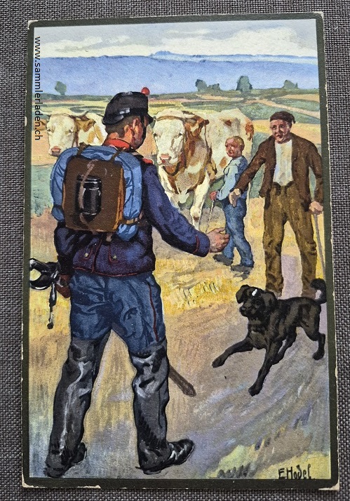 Militär Künstler-Postkarte von E.Hodel ( Heimkehrender Soldat )