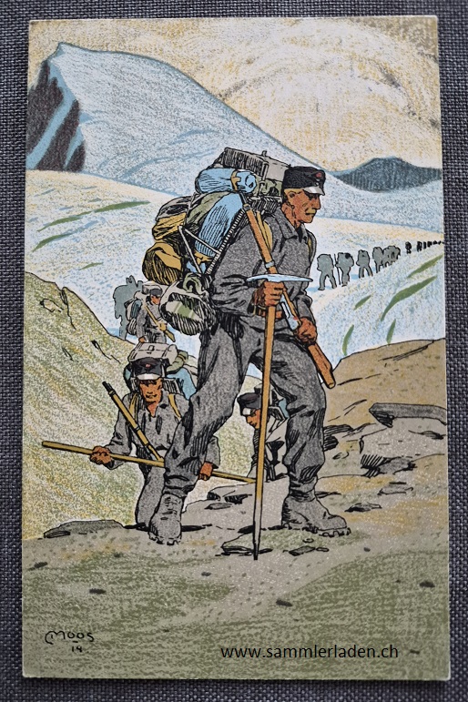 Militär Künstler-Postkarte von Moos ( Gebirgstruppen ) 1914
