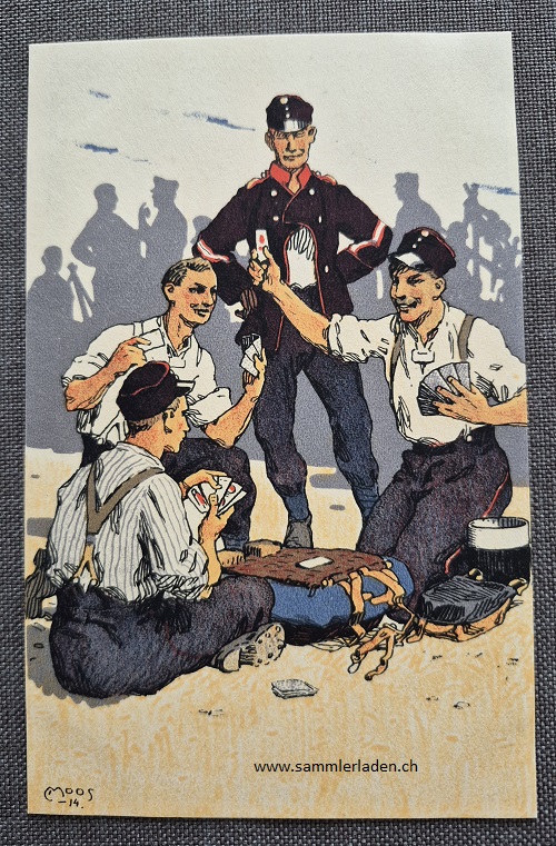 Militär Künstler-Postkarte von Moos ( Kartenspieler ) 1914