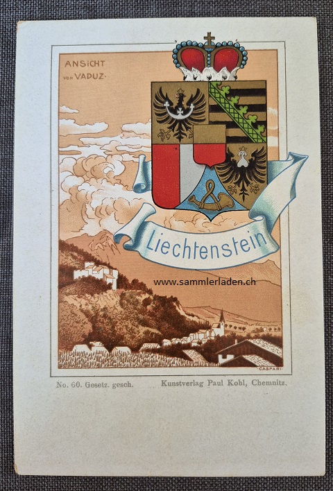 Fürstentum Liechtenstein Ansichtskarte Vaduz mit Wappen ( um 1900 )