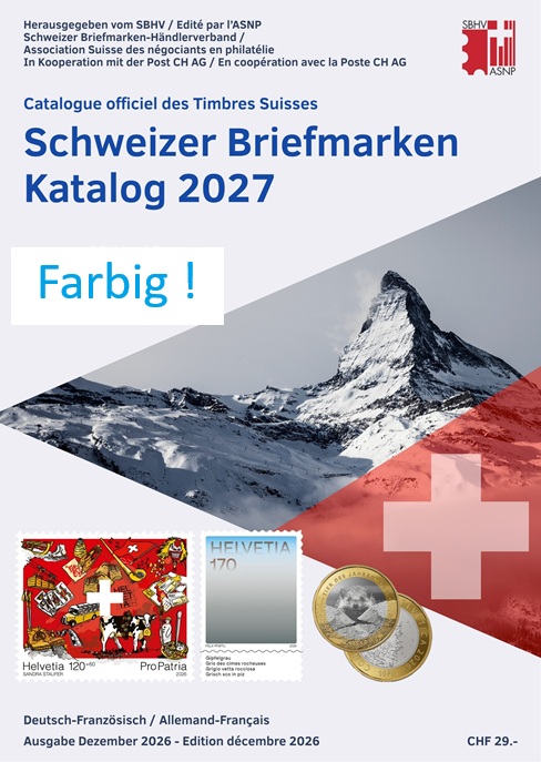 Schweizer Briefmarkenkatalog 2027 SBK mit Münzen & Banknoten